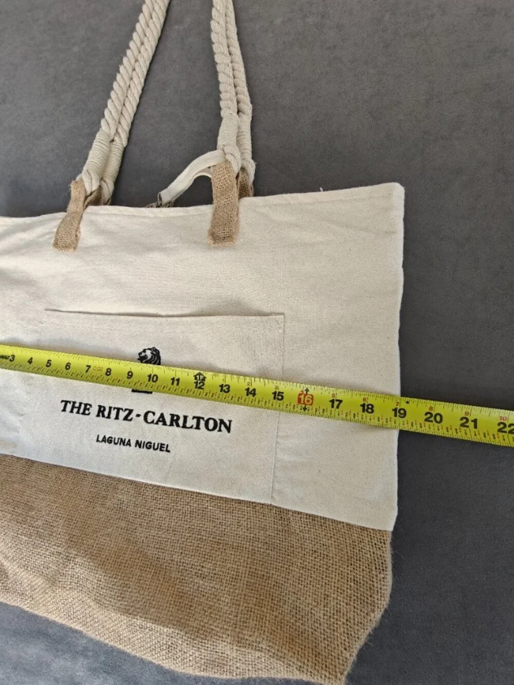 Ritz Carlton Laguna Niguel Canvas Jute Tote Bag Rope Handles Beach Travel